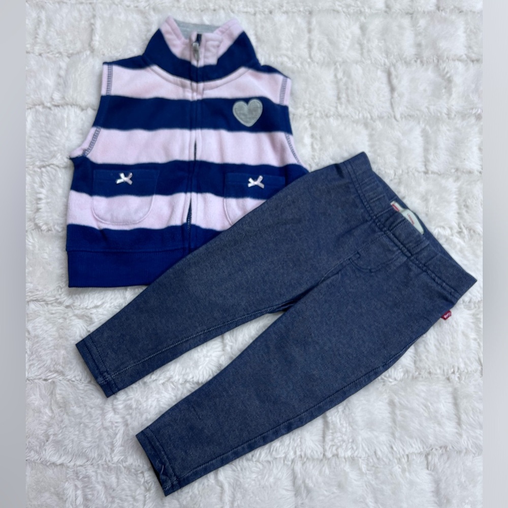Carter’s Girl Striped Blue & Pink Vest and Levi’s Denim Leggings Size 18M